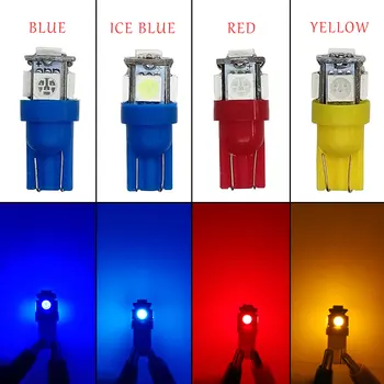 10 KS T10 LED W5W 5050 5SMD Led Interiéru Vozidla Osvetlenia špz Žiarovky Vypnite Svetlá 5w5 t10 Biela Červená Žltá Zelená Ružová Modrá 12V