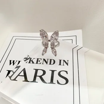 Lesklé Strane Nové Módne Značky Šperky Zirconia Motýľ Zásnubné Prstene pre Ženy Darček Nastaviteľné Otvoriť Snubné Prstene