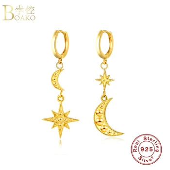 BOAKO 925 Sterling Silver Šperky Pre Ženy Pendiente Piercing Ohrringe Gold Star Earing Luxusne Jemné Šperky Náušnice Huggie