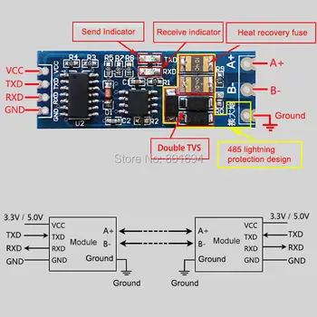 10Pcs/Veľa Ovládací Modul SCM TTL na RS485 Prevodník 485 na UART Sériový Port Automatické Prietok Integrované Obvody Produkty