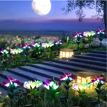 Vonkajšie LED Solárne Svetlo RGB Farba Lily Rose Garden Kvet Nepremokavé Dekoratívne Lampy Dvore Trávnik Cesty, Svadobné Víla Svetlo