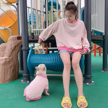 Na jar a na Jeseň Psa Sveter kórejský Šteňa Rodič-dieťa Teddy Prekladané Bavlna T-shirt Malý Pes Mačka Garfield Dva-legged Oblečenie