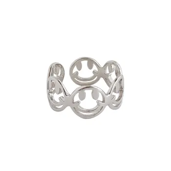 INALIS Jednoduché Krúžok Pre Ženy 925 Sterling Silver Študent Charms Kórea Štýl Smejúcich sa Tvárí Otvorte Nastaviteľné Jemné Šperky Prstene