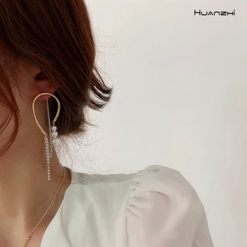 HUANZHI 2020 Nové Retro Nepravidelný Pearl Náušnice Geometrické Nepravidelný Twisted Krivky Kovové Stud Náušnice Šperky pre Ženy