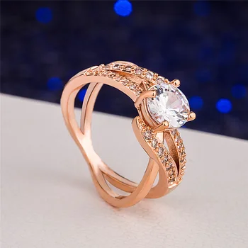Módne šperky rose gold prekvapené geometrické zirkón žena krúžok sladké a romantické svadobné krúžok