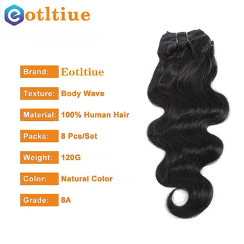 Clip In predlžovanie Vlasov Ľudské Vlasy, Malajzia Telo Vlna Klip V 8 Ks/Set Prírodná Farba Čierna Clip In Remy Vlasy 8-24 Palcový 120 G
