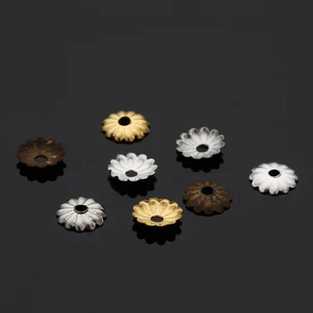 100ks Gold/Ródium/Striebro/Antickej Bronzovej Farbe Kovu Kvet koncovky Zásobník Base fit Otvoru 5mm Pearl Korálky DIY Šperky Zistenia
