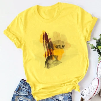 Krásne Geometrie Print T Shirt Ženy 90. rokov Grafické T-shirts Harajuku Topy Tee Roztomilý Krátky Rukáv Zvierat 2021 Bežné Ženské Tričko