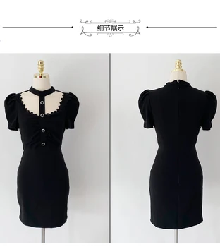 Kórea jeden kus Dámske Sexy Letné Šaty Čierne Krátke Rukáv zavesiť na krk bielizeň Mini módne oblečenie Bodycon gotické Šaty