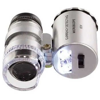 Mini 60X Lupa Mikroskop UV Klenotník Loupe mene Detektor s LED Svetlom