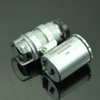 Mini 60X Lupa Mikroskop UV Klenotník Loupe mene Detektor s LED Svetlom