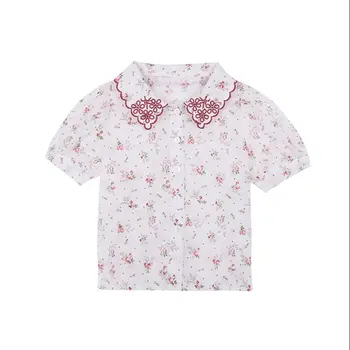 Detské oblečenie dievčatá retro bavlnené tričko detské letné kvetinové západného štýlu baby-krátke rukávy tričko detské tričko P4576