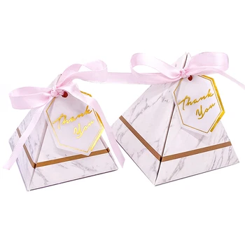 10 Ks Trojuholníkového Tvaru Pyramídy Mramoru Candy Box Svadobné Zdvorilosti Darčeky Boxy Čokoláda Box Bomboniera Reklamných Predmetov, Krabíc Strana Dodávky