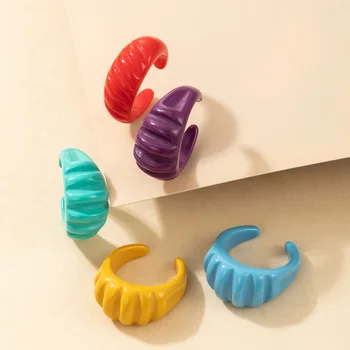 Harajuku Farebné Akrylové Živice Twist Croissant Otvoriť Krúžky Jednoduchý Nepravidelných Geometrické Oválne Ukazovák Krúžok Pre Ženy Šperky