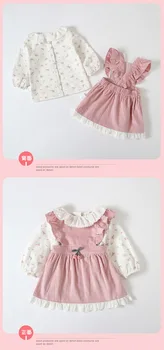 Batoľa Dievčatá Oblečenie Sady Lotus Leaf Popruh Šaty Tlač Tričko Oblek pre Dievčatá kórejský Krásne Deti Oblečenie 2ks Jeseň 2020