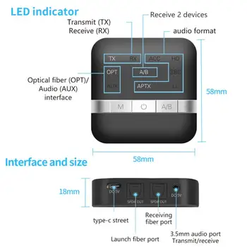 Bluetooth 5.0 CSR 8675 Bluetooth Adaptér 120M Optického Vlákna APP Riadenie Prijíma A Vysiela 2 V 1 Bezdrôtovej Audio Adaptér