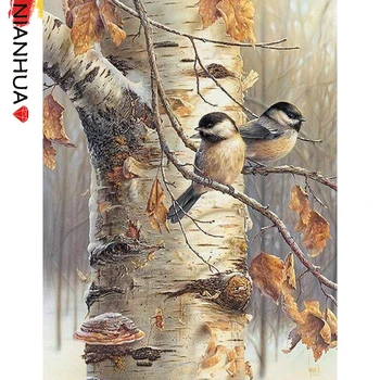 Diamond Výšivky Cartoon Zvierat Sparrow Veľký Strom 5D Mozaiky Maľovanie nástenná maľba Umenia Námestie Kolo Foto DIY Nastaviť Darček Domov