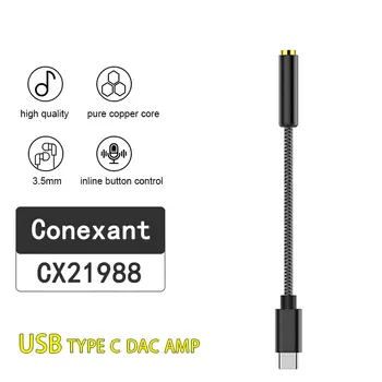 Hi-Res USB Typu C do 3.5 mm Audio Adaptér Stavať V Digitálne Analógový DAC Chipset Pre OnePlus 8 Pro Mate 40 Nova 7 Conexant CX21988