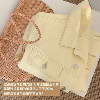 Móda Žltá Denim Jacket Ženy Kórejský Voľné Jean Bundy Žena 2021 Jar Jeseň Nové Dlho Puzdre Coats Trend