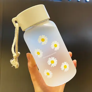 500 ml Malé Daisy Tvorivé Transparentných Plastových Fliaš Vody Bpa Free Matné Fľaša na Vodu s Prenosné Lano Fľaša na Vodu