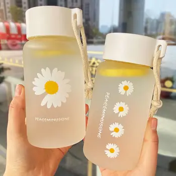 500 ml Malé Daisy Tvorivé Transparentných Plastových Fliaš Vody Bpa Free Matné Fľaša na Vodu s Prenosné Lano Fľaša na Vodu