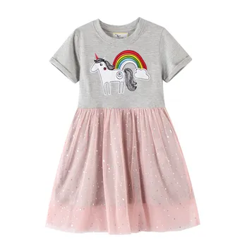Skákanie Metrov Jednorožec Nášivka Bavlna Princezná Šaty Pre Letné Detské Oblečenie Rainbow Roztomilý Tutu Oka Detí Frocks Hot