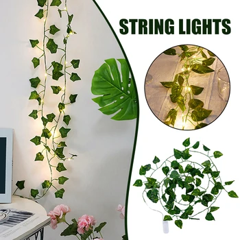 Novo 2,2 m 25 Svetlá Simulácia Zelenej Listovej Ratan String Svetlo Umelý Kvet Dekoratívne Atmosféry String Svetlá