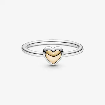 2021 Mothe Deň Jemné 925 Sterling Silver Ring Two Tone Klenutý Zlaté Srdce Krúžok Pre Ženy Originálne Šperky Darček