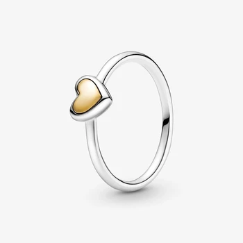2021 Mothe Deň Jemné 925 Sterling Silver Ring Two Tone Klenutý Zlaté Srdce Krúžok Pre Ženy Originálne Šperky Darček