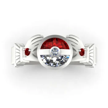 Móda Roztomilý Červený Biely Zirkón Kameň Crystal Ball Snubné Prstene pre Ženy, Dievčatá Pokemon Zásnubný Prsteň Boho Šperky 2021