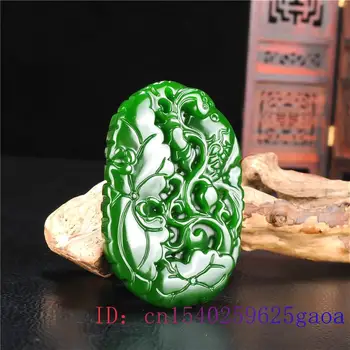 Green Jade Lotus Prívesok Kapor Vyrezávané Amulet Náhrdelník Prírodné Ryby Kúzlo Ženy Čínsky Šperky, Darčeky Módne obojstranné