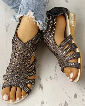 Dámske Topánky Sandále Letné Nízky Podpätok Topánky PU Kožené Gladiator Luxusné Topánky Ženy Dizajnéri Zapatos De Mujer E14