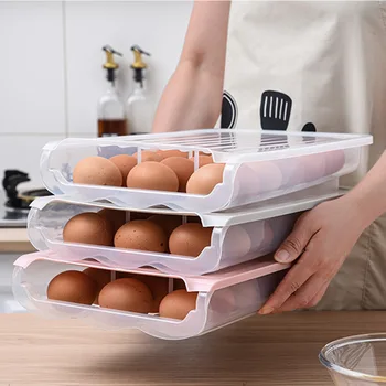 Vajcia Úložný Box Jednej Vrstve s Vekom Auto Roll, Plastové Transparentné Vajcia Prípade Veľkú Kapacitu Chladničky Vajcia Zachovanie Box
