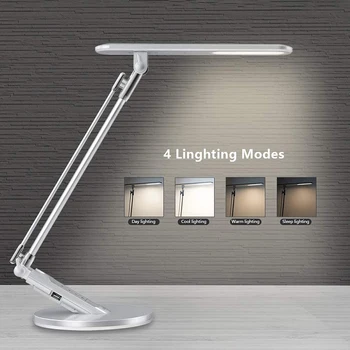 LED Stolná Lampa USB Nabíjanie 7 Výstroj Stmievanie 4 Farby Svetla Touch Ovládania Oko-starostlivosť Tabuľka Svetlá Pre Spálne, Obývacia Izba, Kancelária