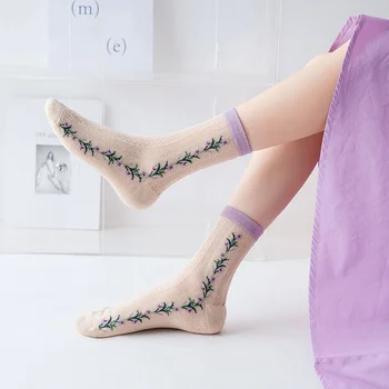 Kórejský Kvetinový Tlač Harajuku Streetwear Dlhé Ponožky Letné Tenké Priedušná Oka dámske Ponožky Japonský Kawaii Roztomilý Posádky Ponožky