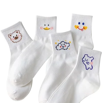 Kawaii žena ponožky roztomilý zajačik malého medveďa prasiatko zábavné cloud smajlík ponožky Japonský štýl sladké cartoon vzor biele ponožky