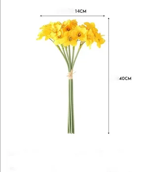 6 Simulácia Biele Narcisy Falošné Kvety 3D Tlač Hodvábnej látky Holding Svadobný Stôl Jeseň Pastoračnej Domáce Dekorácie Žltá