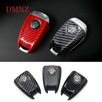 Carbon fiber tlačidlo shell tlačidlo shell 3D keychain Pre Alfa Romeo Giulia Stelvio Kľúča Vozidla chránič Kryt