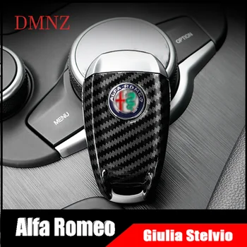 Carbon fiber tlačidlo shell tlačidlo shell 3D keychain Pre Alfa Romeo Giulia Stelvio Kľúča Vozidla chránič Kryt