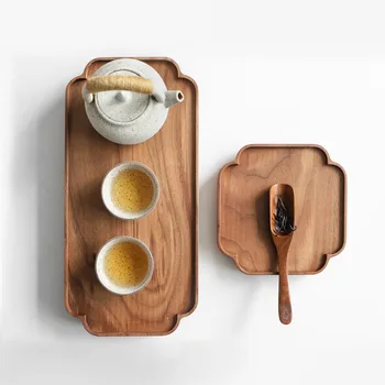 Čierny orech obdĺžnikový masívneho dreva čaj stôl hrniec držiteľ Čínsky pastoračnej Tvorivé čipky zásobník nastavený na Popoludňajší čaj zásobník Pohár mat