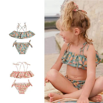 2021 Nové Letné Deti Plavky Dievčatá Krásne Tlač Šatka Deti Plavky Bikiny Vyhovovali Pláži 2 Kus Bikini Set