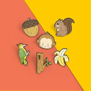 XEDZ Zvierat Lesa Smalt Brošňa Opice Veverička Ďatľa Banán batožinového priestoru Punk Odznak Detí Darček Šperky
