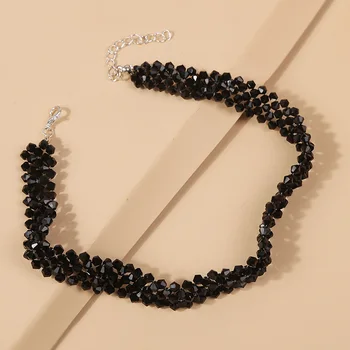 Jednoduché Módne Dámske Black Crystal Ručné Korálkové Chokers Náhrdelníky Pre Ženy Módnej Ikony Tvar, Geometrický Náhrdelník Šperky