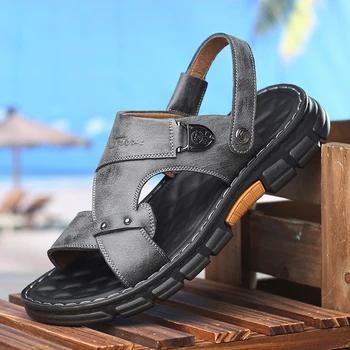 Sandále Mužov 2021 Nové Letné Kožené Papuče, pánske Plážové Topánky Trendy Bežné Nosenie Sandále A Papuče