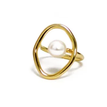 925 Sterling Silver Pearl Prstene Pre Ženy, Nové Módne Jednoduché Francúzsko Pozlátené Duté Geometrické Elegantné Nevesta Šperky