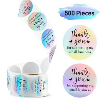 500pcs 1/1.5 Palcový Ďakujeme Vám za vašu Podporu Môjho Malého Podnikania Nálepky Laser Rainbow Samolepky pre Candy Dragee Balenie Darčeka