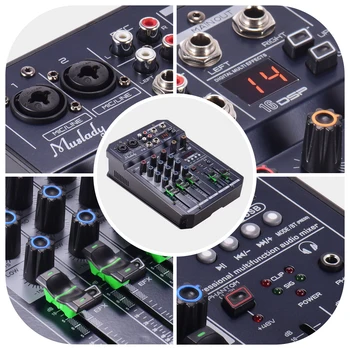 Muslady T4 Audio Mixe 4-Kanálové Zvukové Karty Miešanie Konzoly, Audio Mixer Vstavaný 16 DSP 48V Phantom Podporuje BT Pripojenie MP3