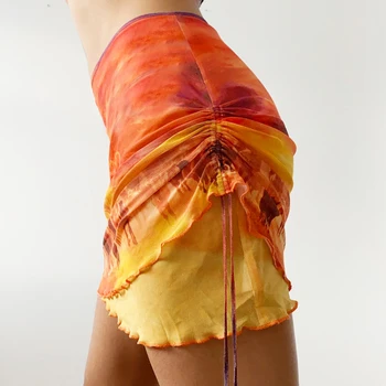 Ručne Maľované Strane Šnúrkou High-v strede zúžený Y2k Sukne Módne Žena Letné Oblečenie pre Ženy 2021Chic Mini Sukne Strany Pláže