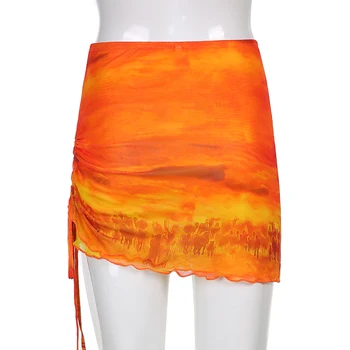 Ručne Maľované Strane Šnúrkou High-v strede zúžený Y2k Sukne Módne Žena Letné Oblečenie pre Ženy 2021Chic Mini Sukne Strany Pláže