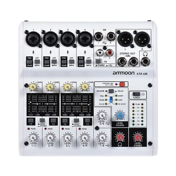 Ammoon AM-6R 8-Kanálové Digitálne Audio Mixer Mixing Console Vstavané 48V Phantom Power Podporu Napájaný 5V Banka s Adaptérom USB